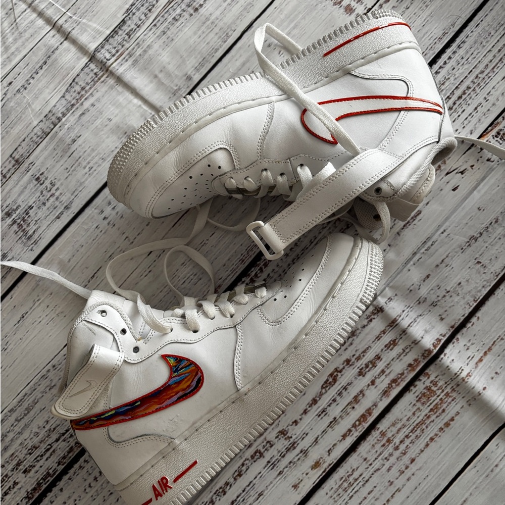Nike Air Force 1 custom leather sneakers with a colorful swoosh